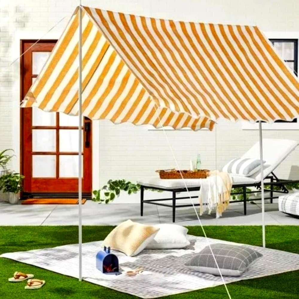 HEARTH & HAND Bold Stripe Sun Shade Gold/Cream 6'